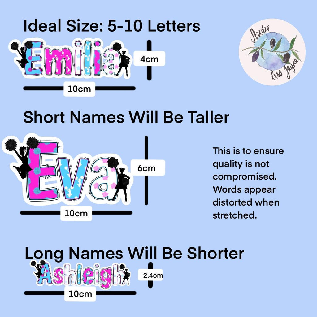 Cheerleader Name Sticker Label - a group of stickers with text