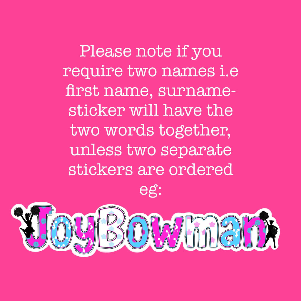 Cheerleader Name Sticker Label - a pink background with text
