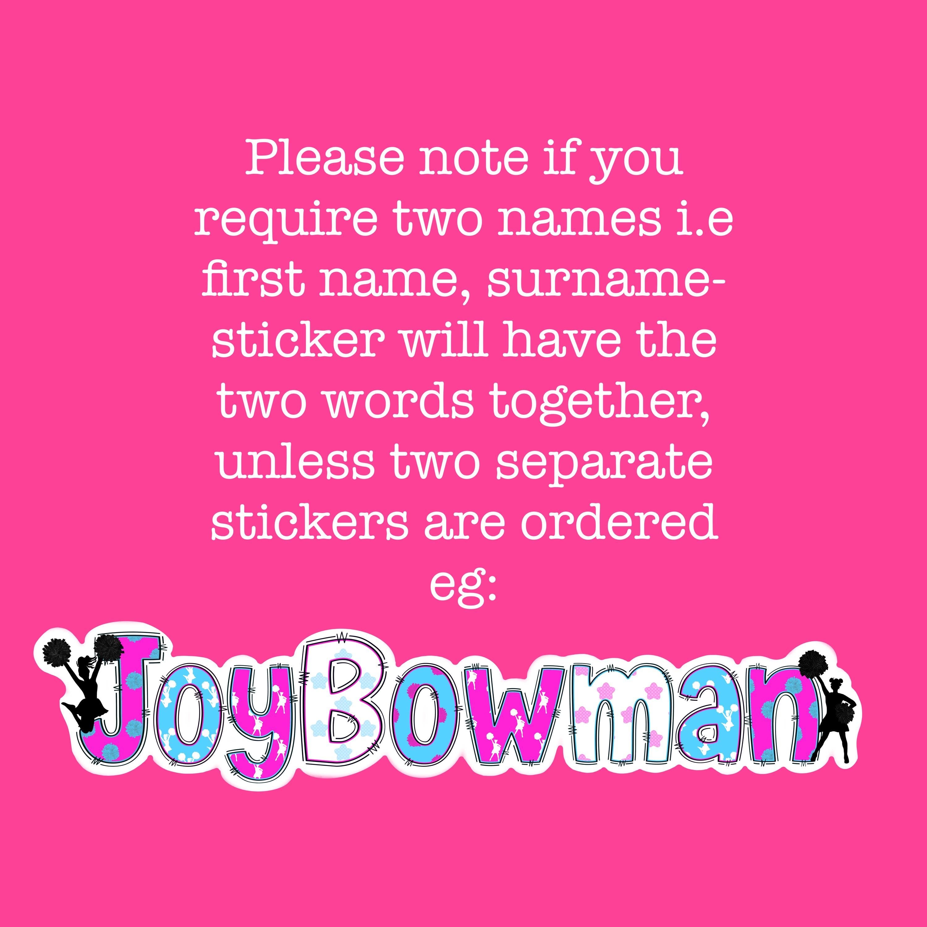 Cheerleader Name Sticker Label - a pink background with text