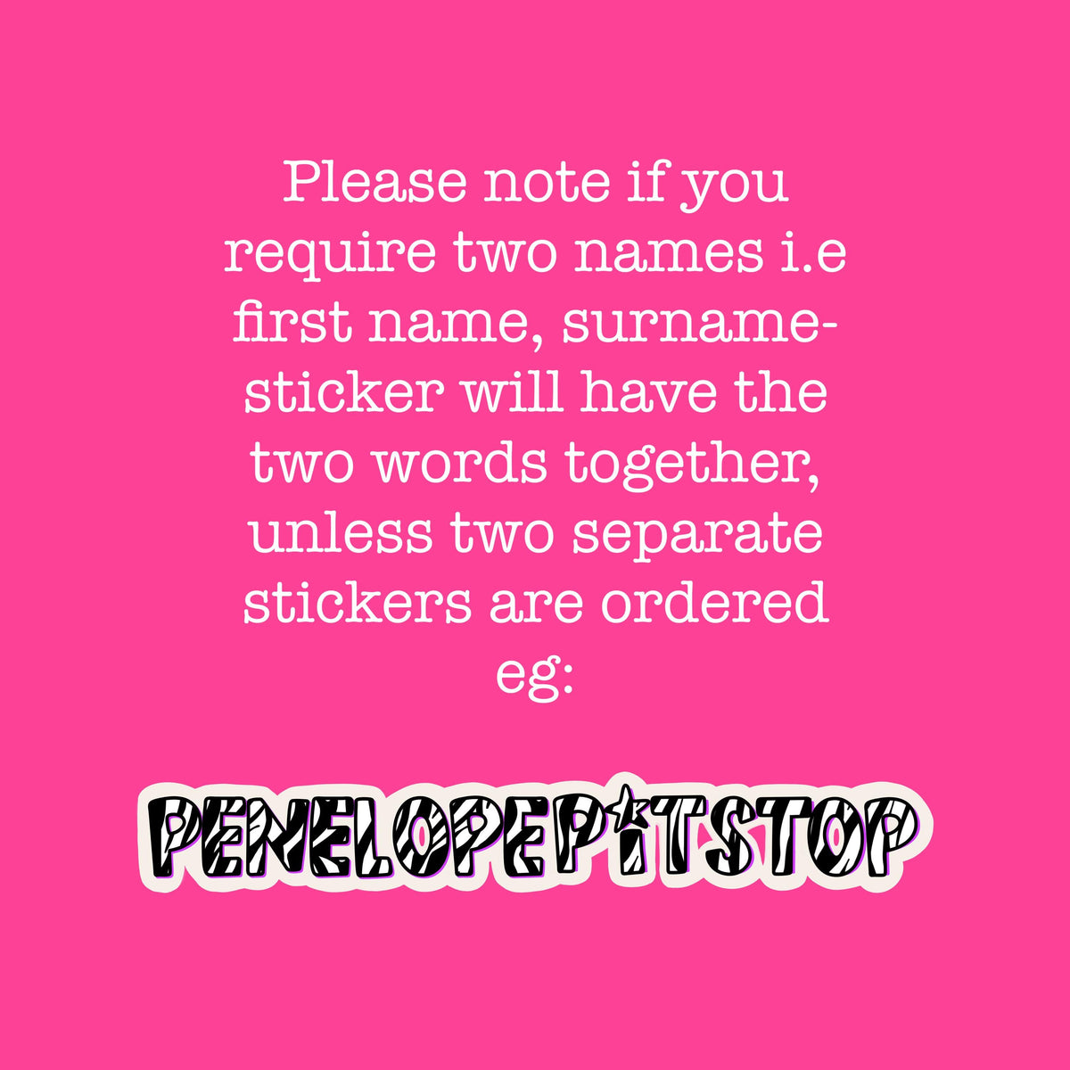 Zebra Print Name Sticker Label Kids - a pink background with white text
