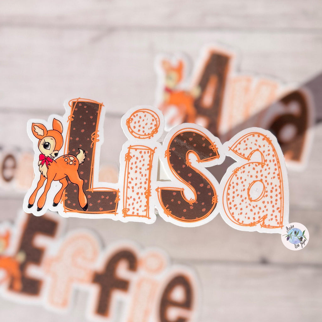 Deer Print Name Sticker Label Kids - a sticker of a name