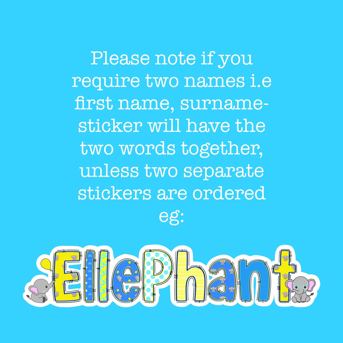 Elephants Name Sticker Label Kids - a blue background with white text