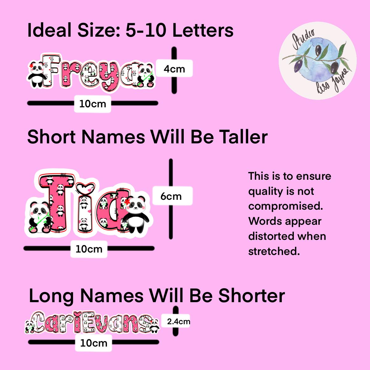 Panda Name Sticker Label Kids - a pink background with text and pictures