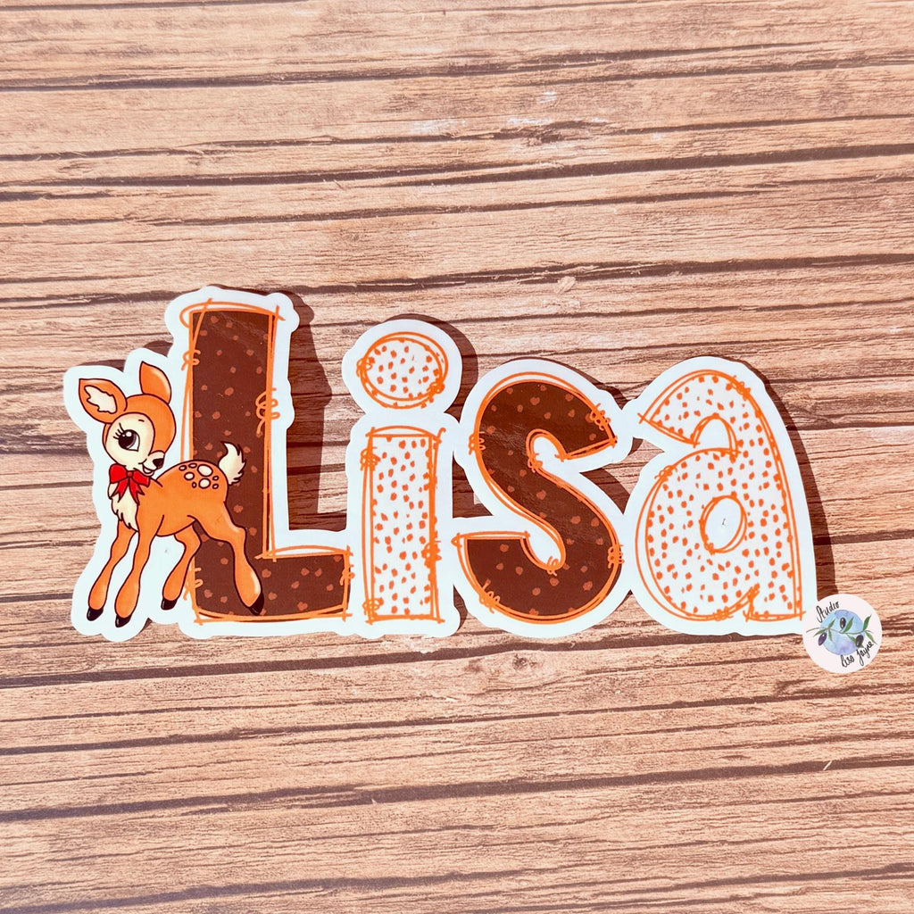 Deer Print Name Sticker Label Kids - a paper cut out of a name