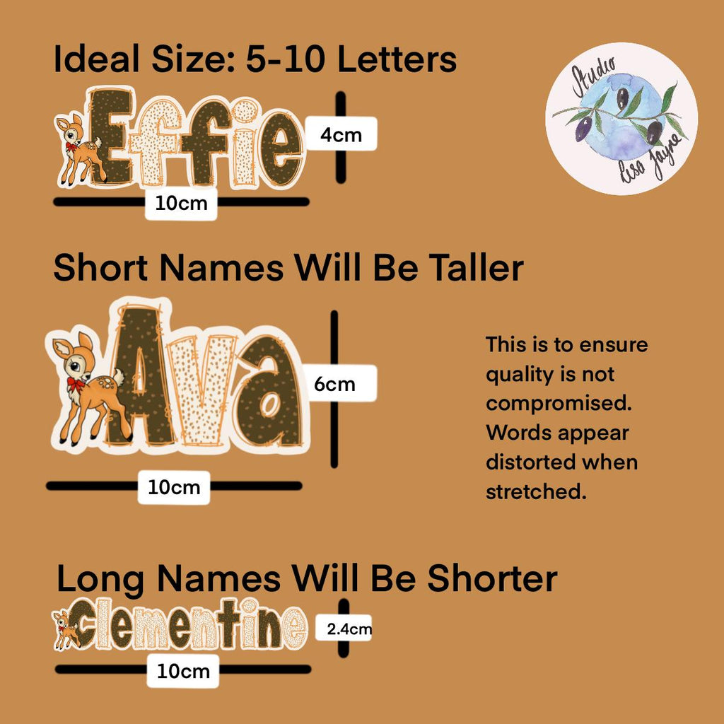 Deer Print Name Sticker Label Kids - a brown label with a cartoon deer