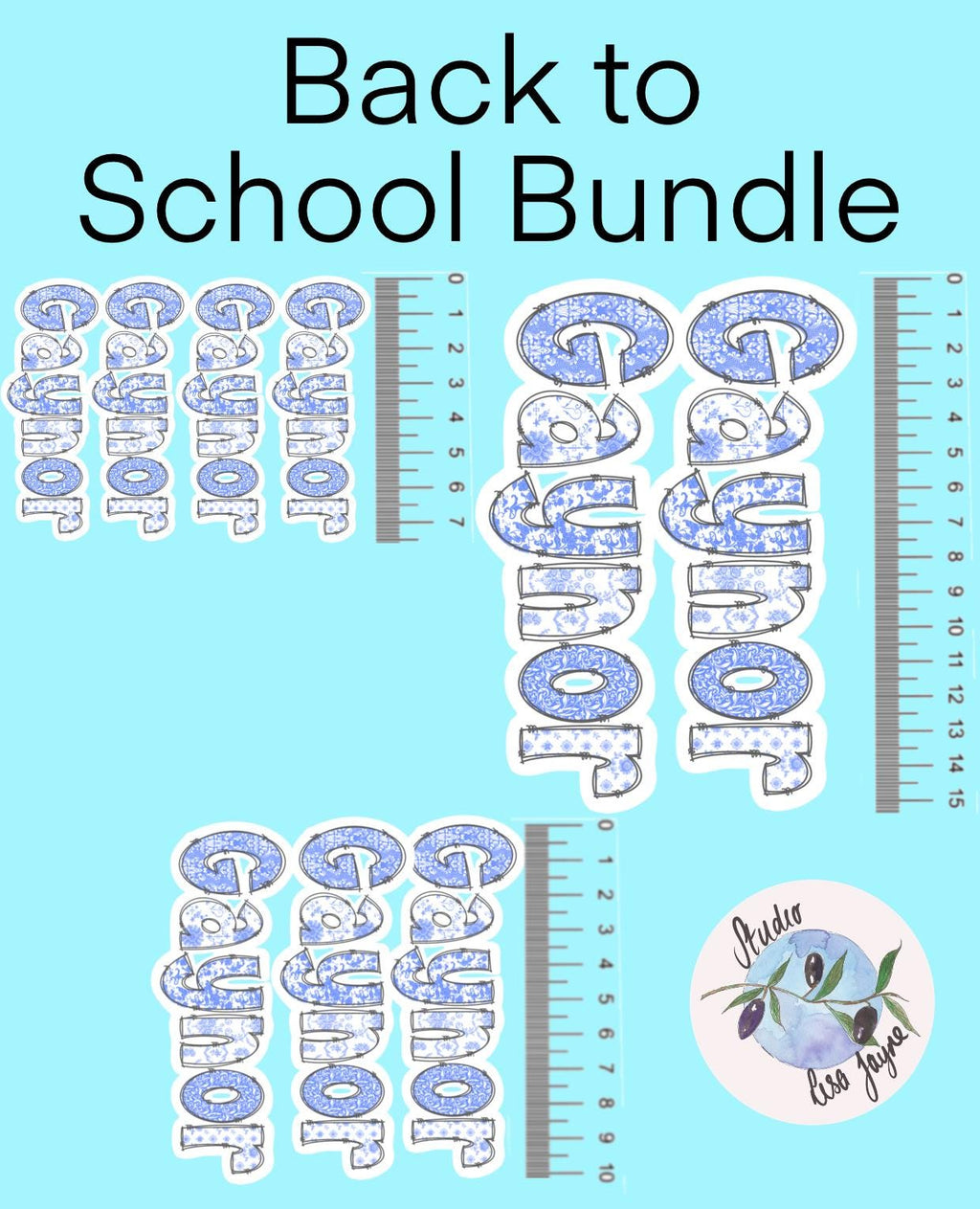 Floral Blue and White Name Sticker Label Kids - a blue and white stickers with text