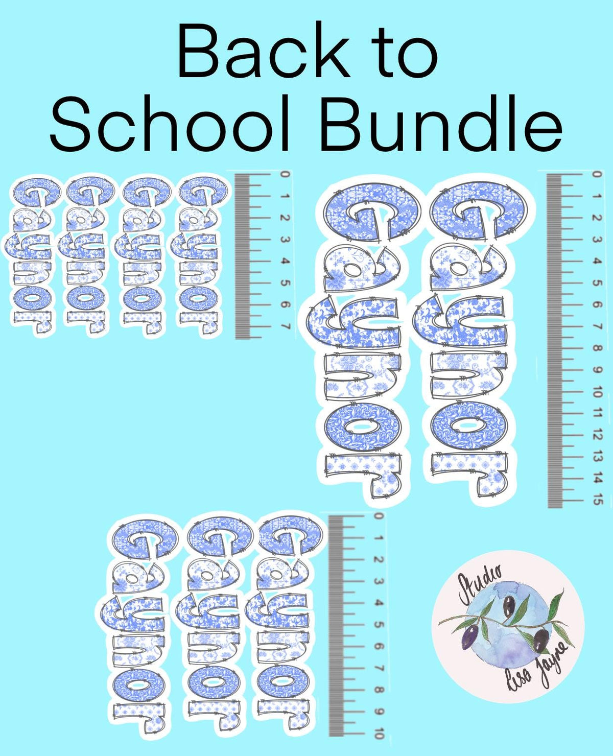 Floral Blue and White Name Sticker Label Kids - a blue and white stickers with text