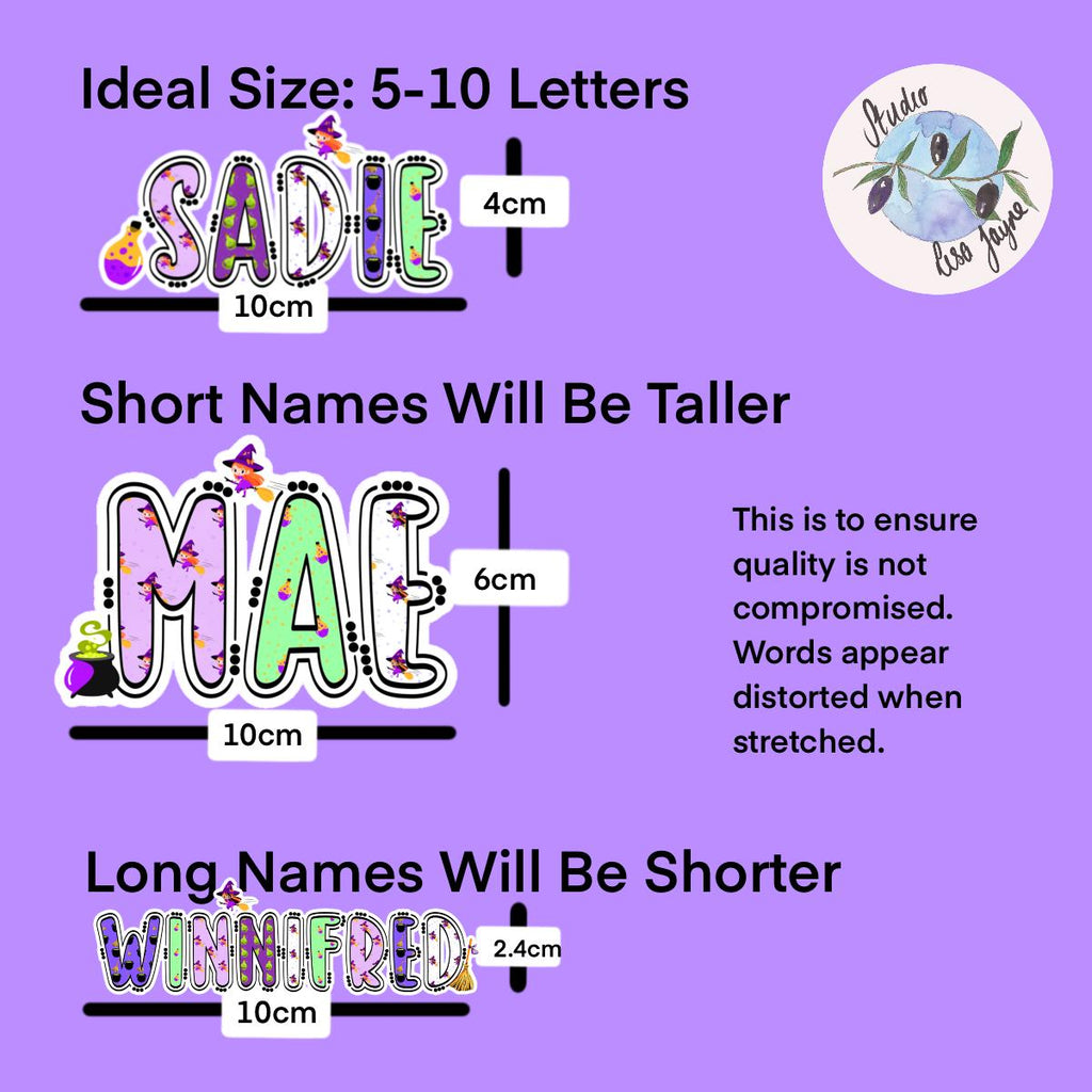 Witches and Potions Halloween Name Sticker Label Kids - a group of different names
