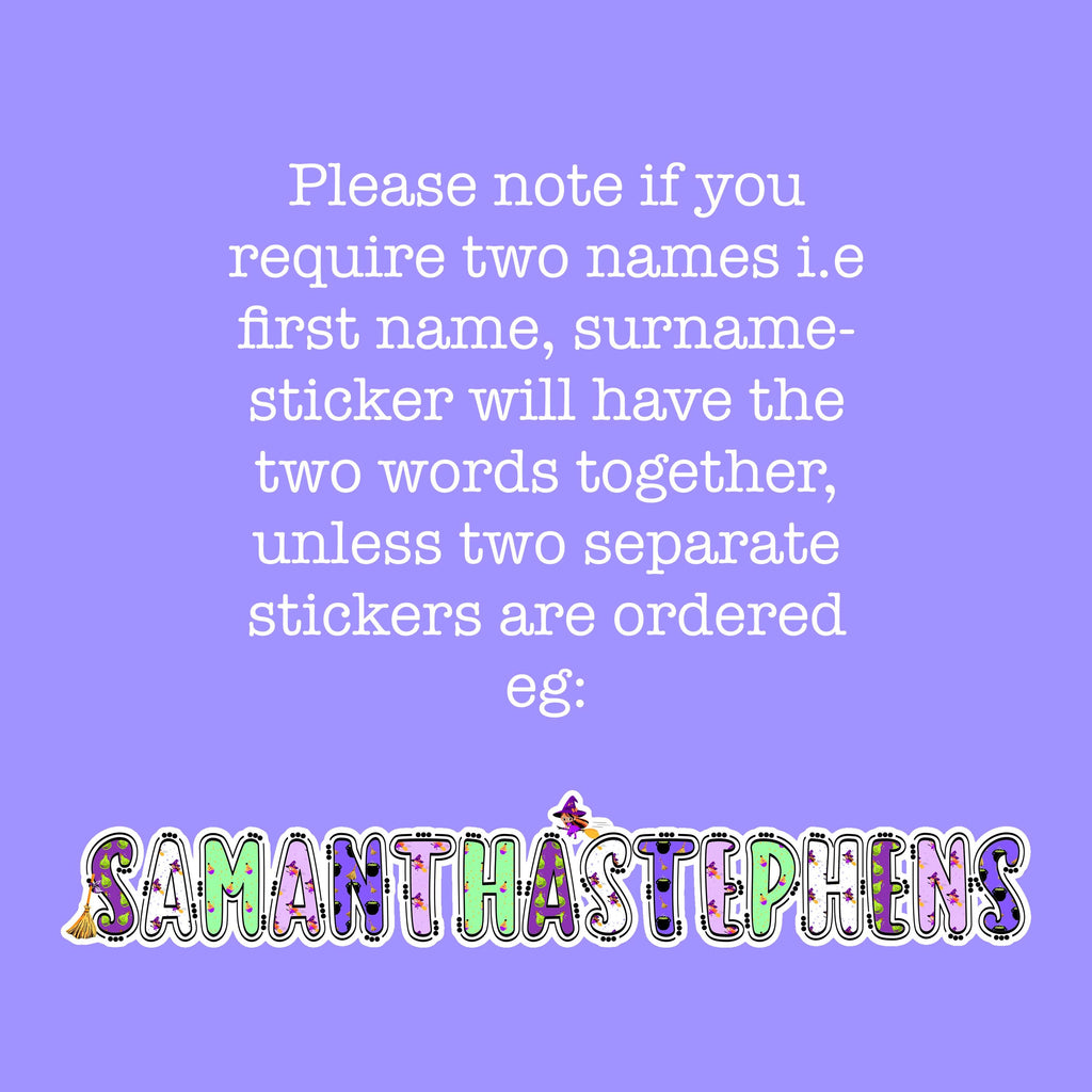 Witches and Potions Halloween Name Sticker Label Kids - a purple background with text and words