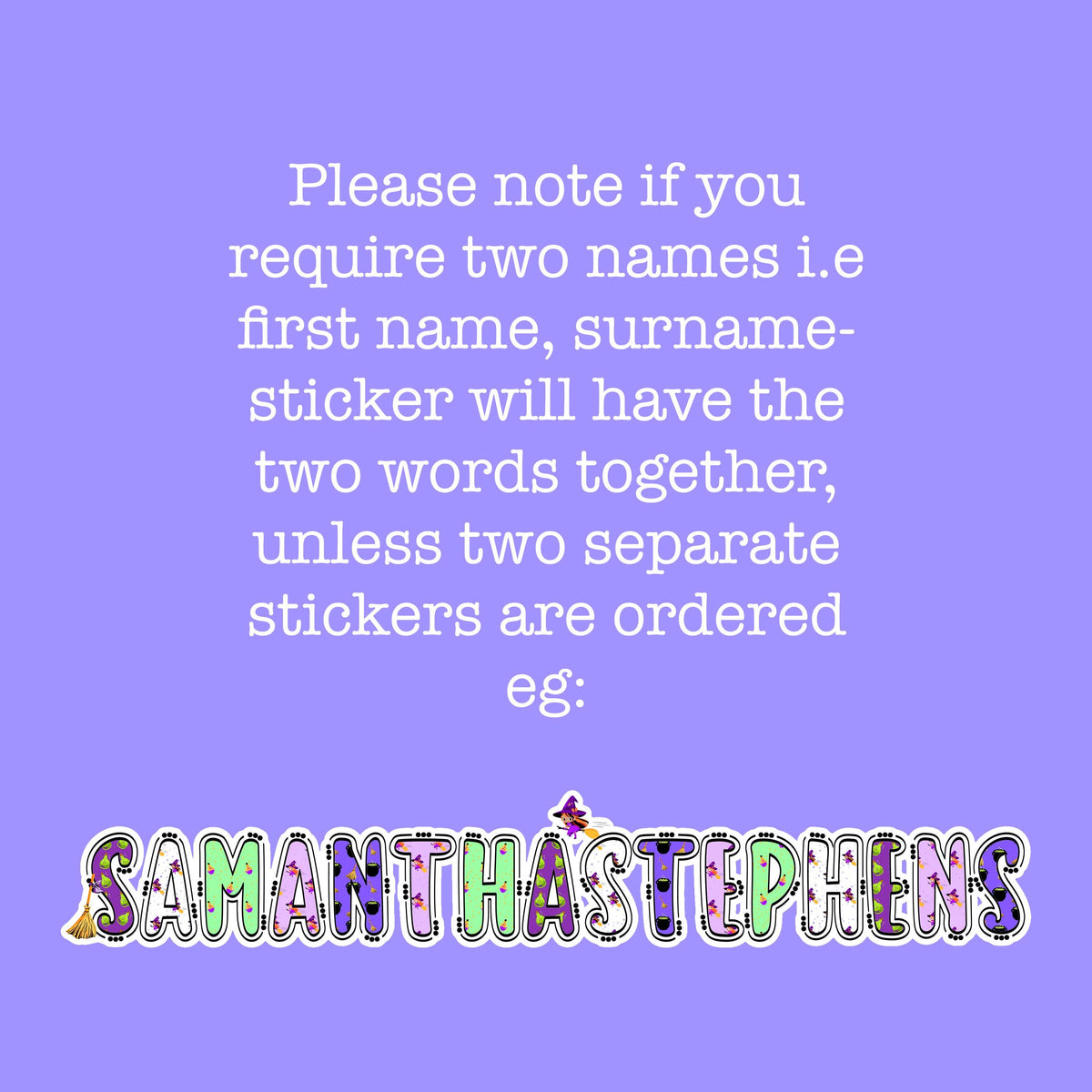 Witches and Potions Halloween Name Sticker Label Kids - a purple background with text and words