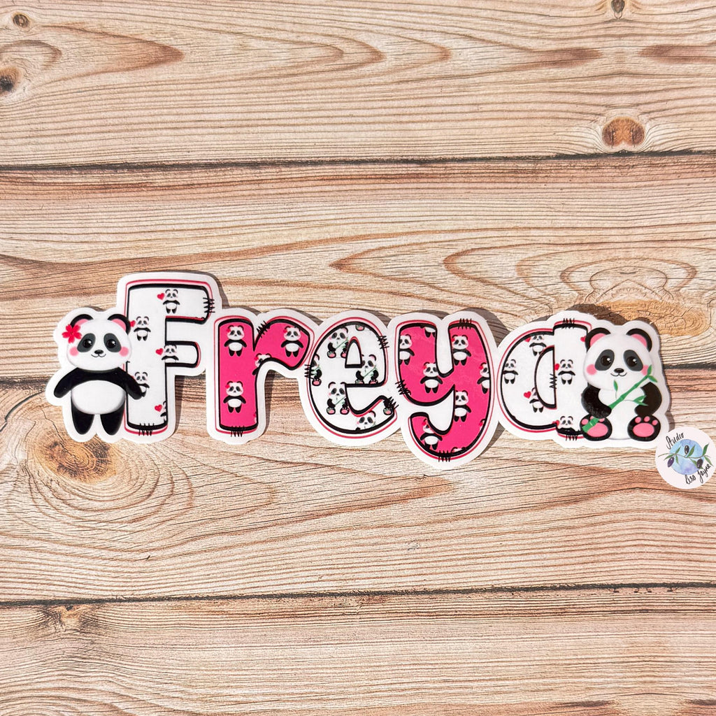 Panda Name Sticker Label Kids - a Freya name label with a panda on it