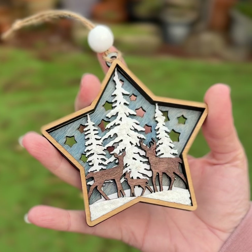 Christmas Star Tree Decoration Wooden Layered Handmade