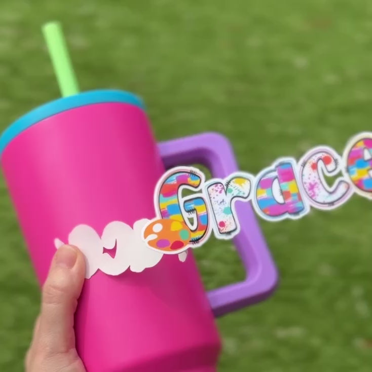 Art painter name sticker applied to water bottle