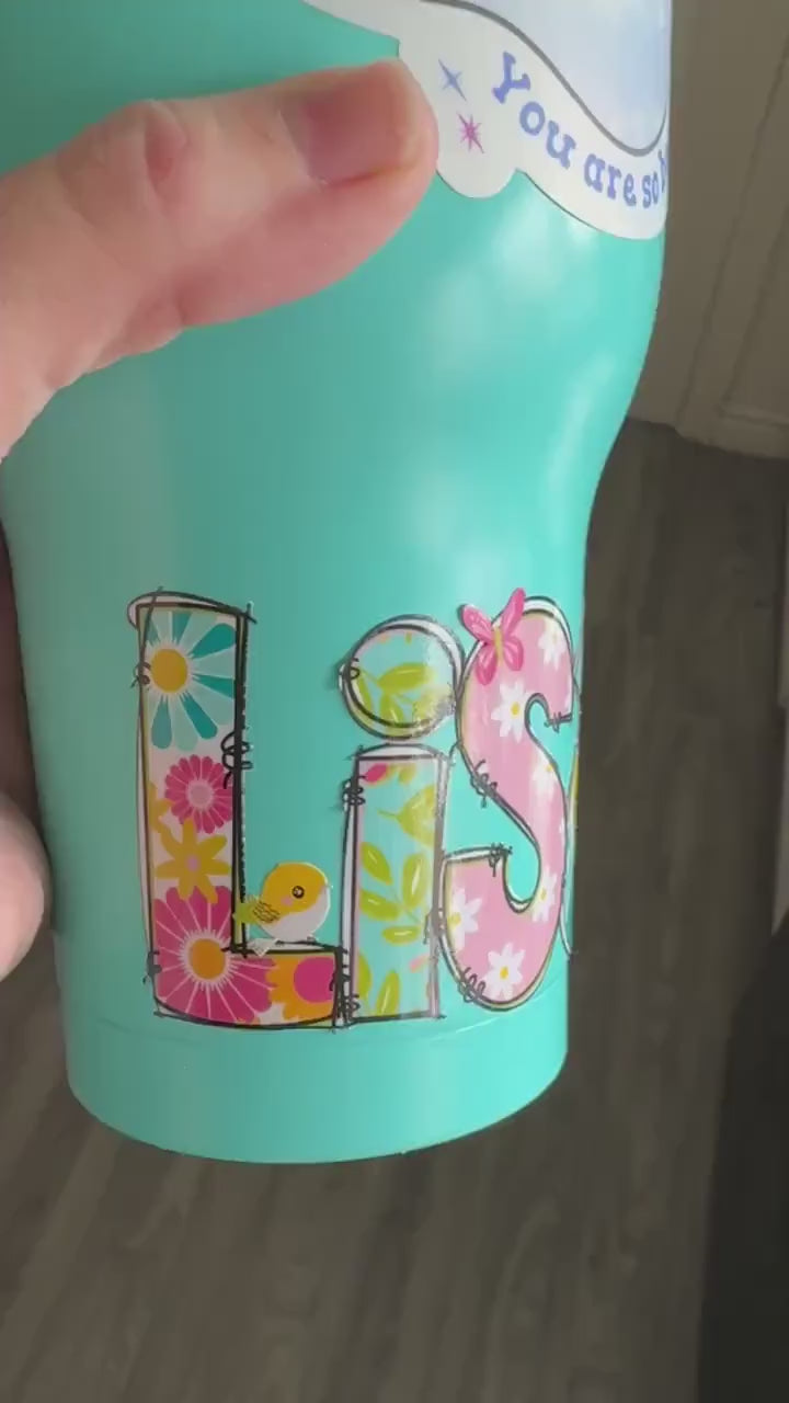 Example name sticker applied to a drink bottle