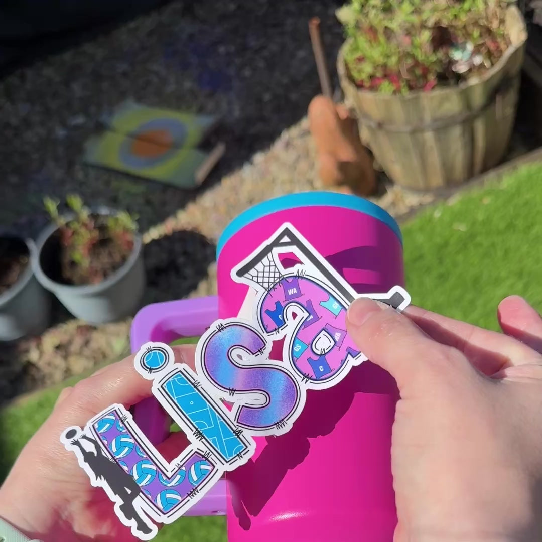 Netball Name Personalised Waterproof Vinyl Sticker Label