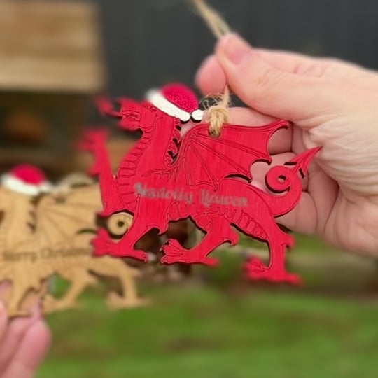 Nadolig Llawen Dragon Hand Painted Tree Decoration Welsh Christmas