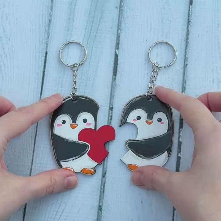 Penguin Couple Love Keyring Pair Best Friend Anniversary Birthday Gift