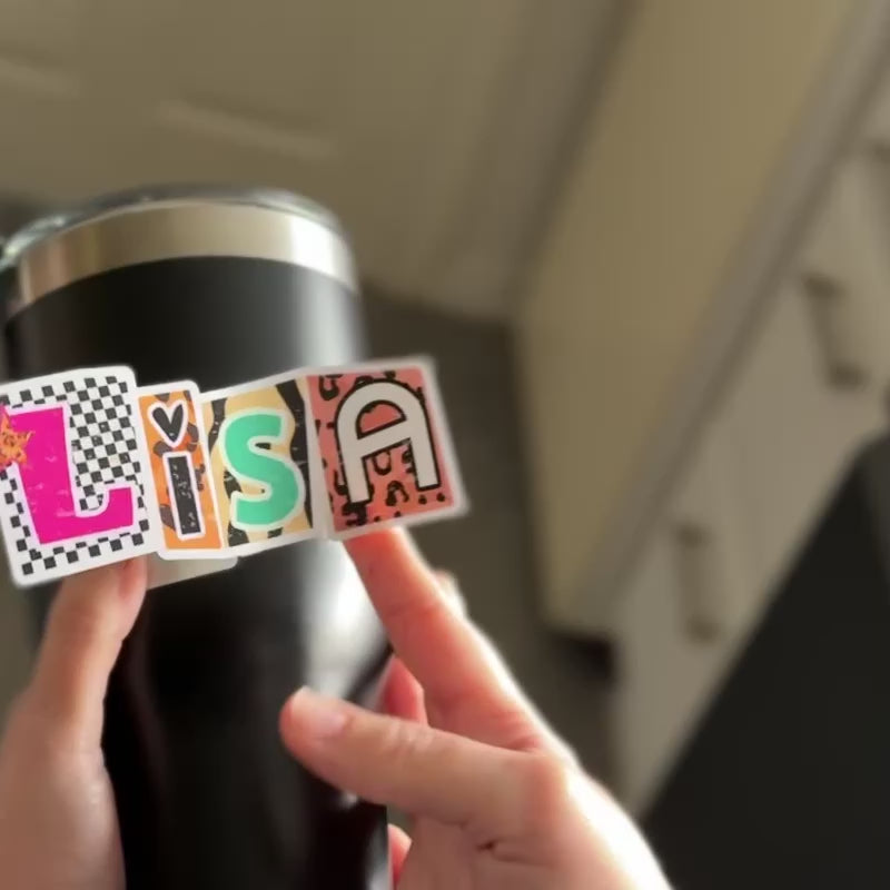 Animal Print Personalised Name Sticker - Mismatched Ransom Note Waterproof Vinyl Decal