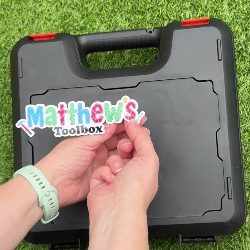 DIY Tool Sticker Personalised name label applied to a toolbox