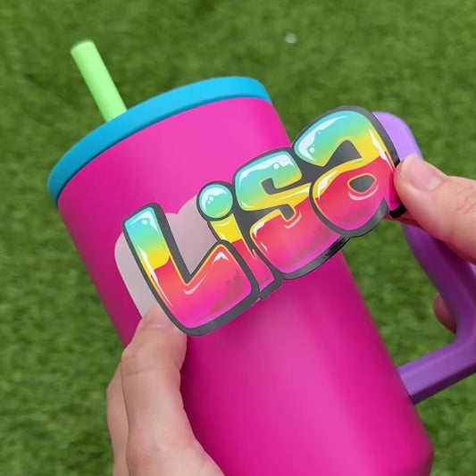 Tropical Graffiti Name Name Sticker  Applied to Water Drink Bottle