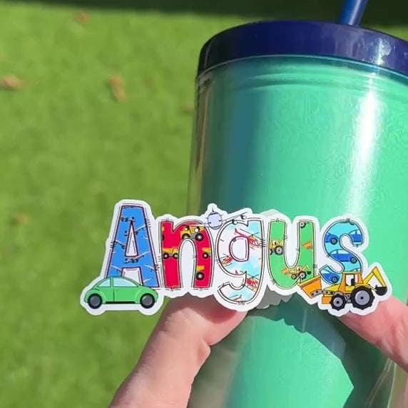 Vehicle Name Personalised Sticker applied to water drink bottle