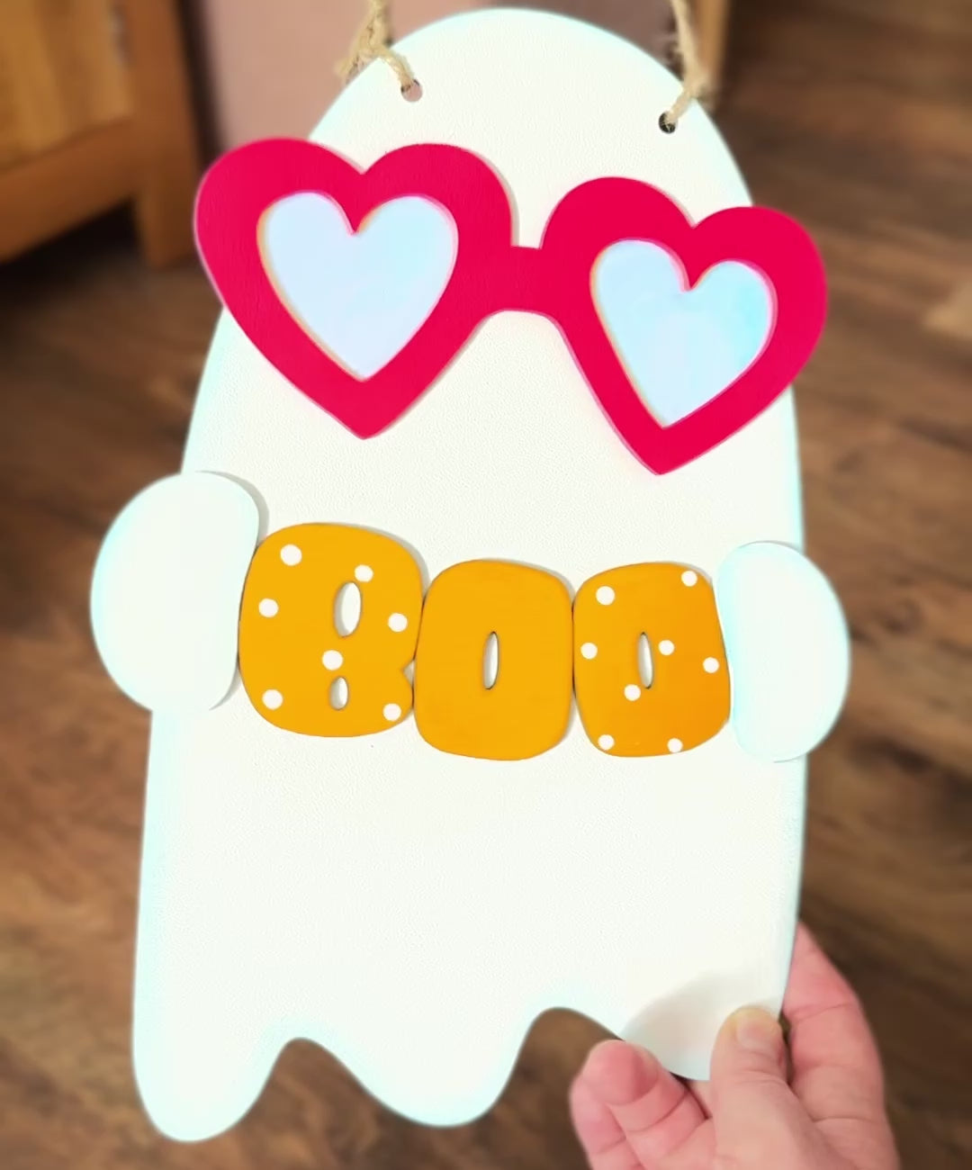 Cute Ghost BOO Halloween Sunglasses Hanging Sign Wooden Handmade Room Decor