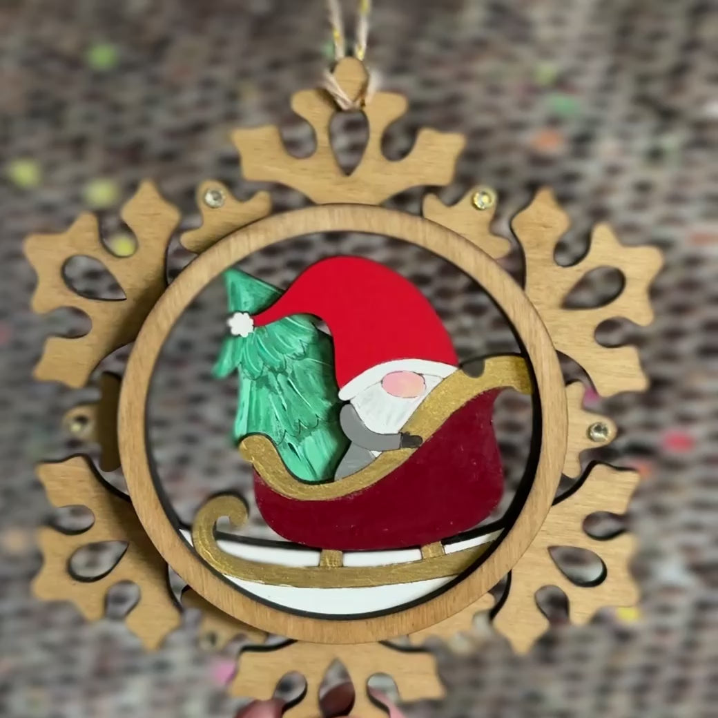 Christmas Gonk Handmade Wooden Decorations. Handpainted Gnome Tree Ornaments