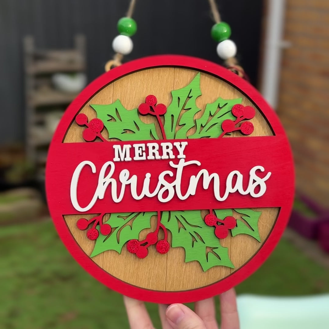 Merry Christmas Hanging Wall Sign Handmade and Hand Painted