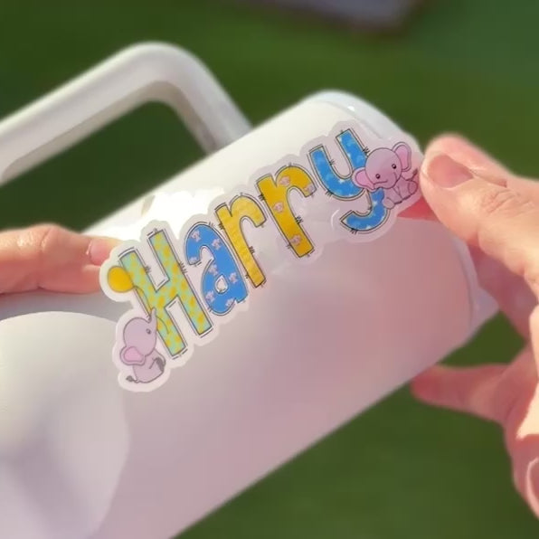 Elephants Name Personalised Waterproof Vinyl Sticker Label Kids