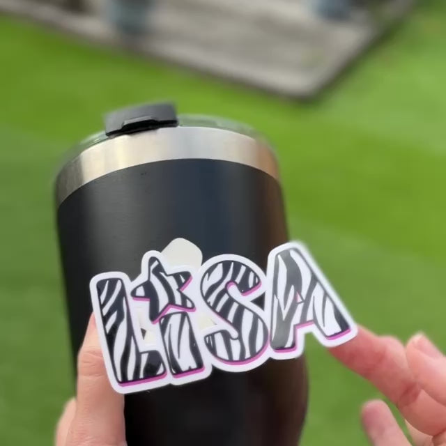 Zebra Print Name Personalised Waterproof Vinyl Sticker Label Kids