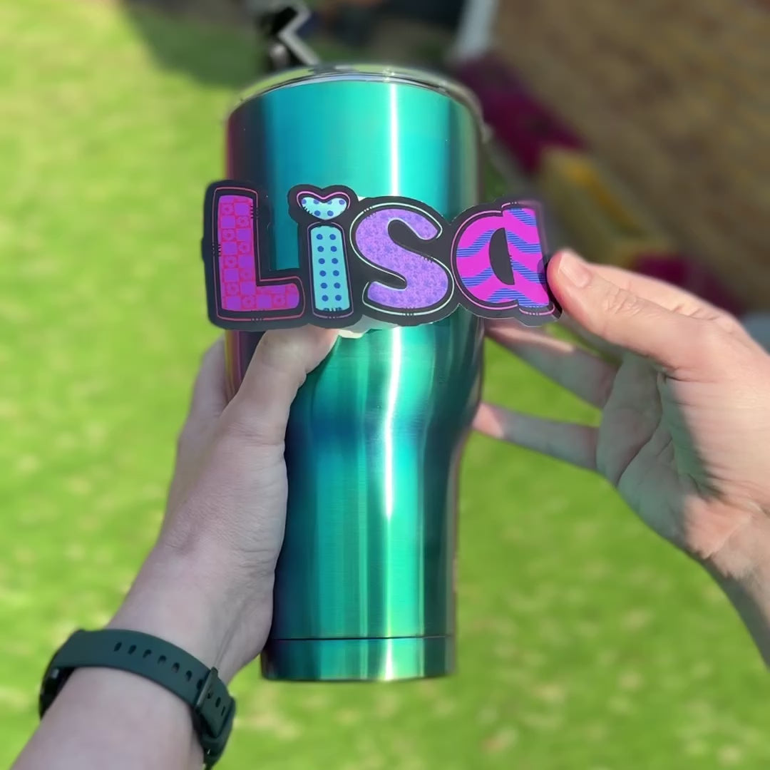 Bright Patterned Personalised Name Waterproof Vinyl Sticker Label