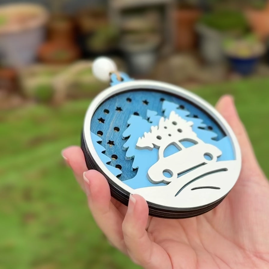 Driving Home For Christmas - Tree Decoration Wooden Layered Handmade