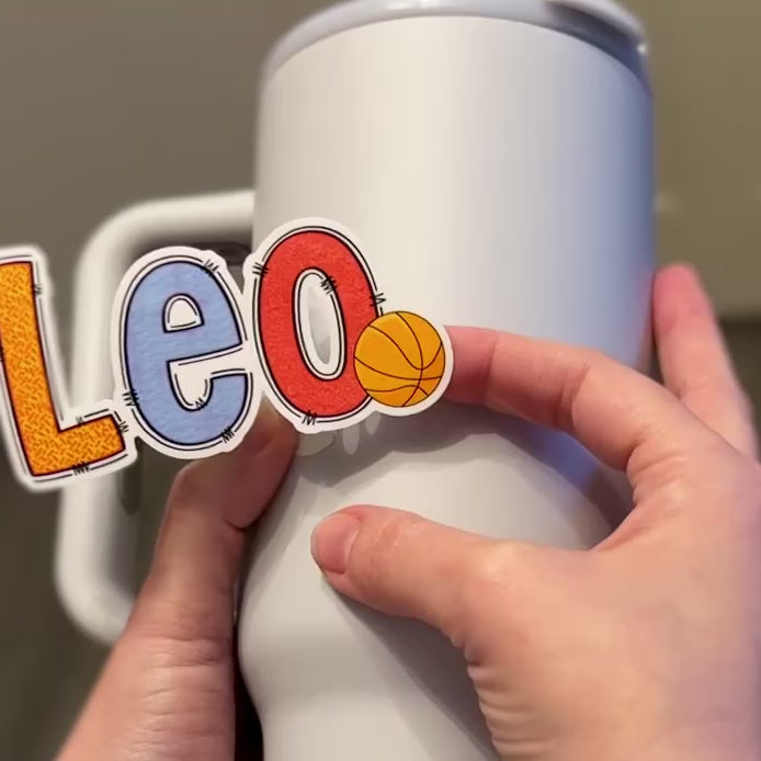 Basketball Name Personalised Sticker applied to water drink bottle