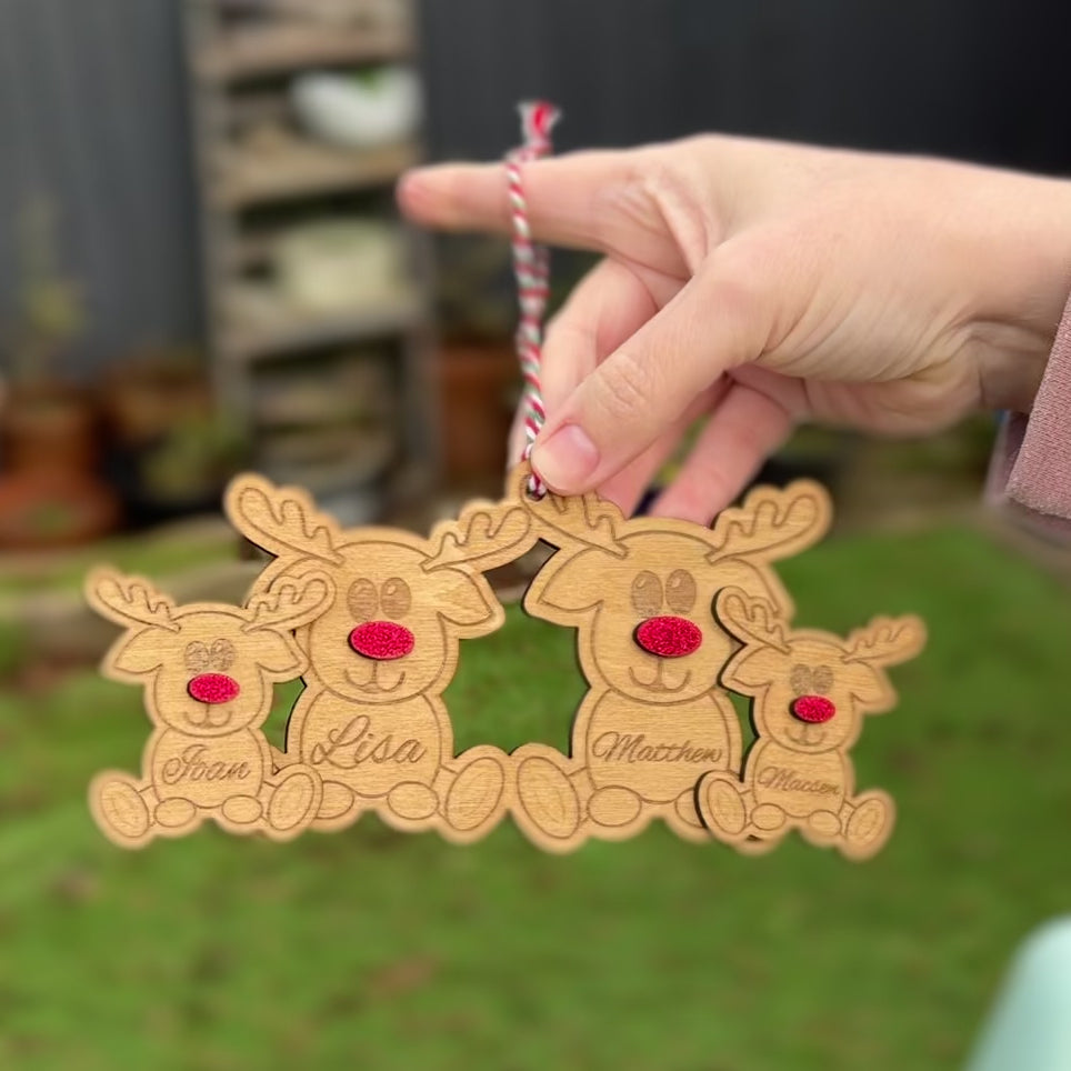 Reindeer Family Personalised Wooden Christmas Tree Decoration Handmade