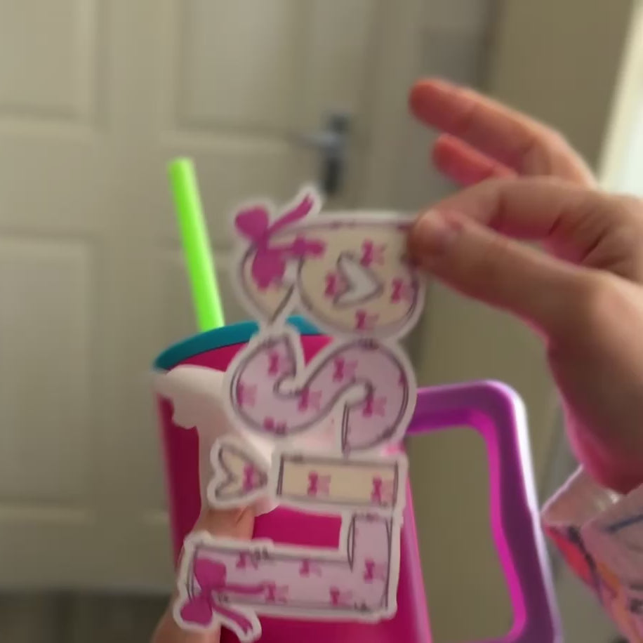 Bow name personalised sticker applied to water drink bottle