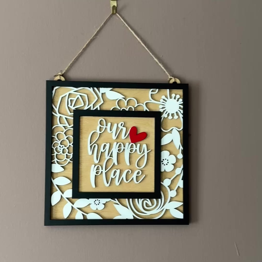 Our Happy Place Handmade Hanging Wooden Sign