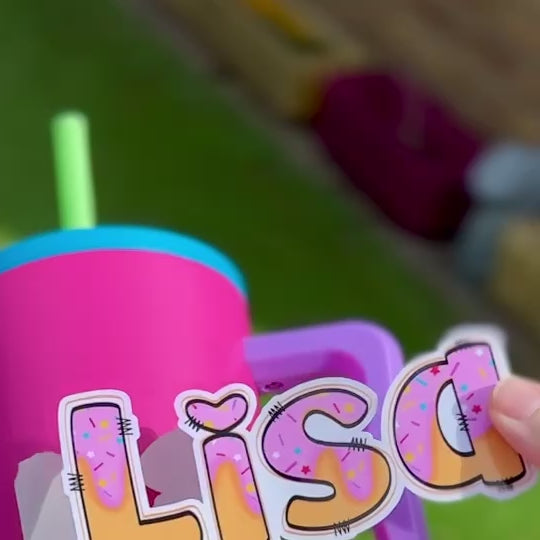 Doughnut Name Personalised Waterproof Vinyl Sticker for Smooth Surfaces