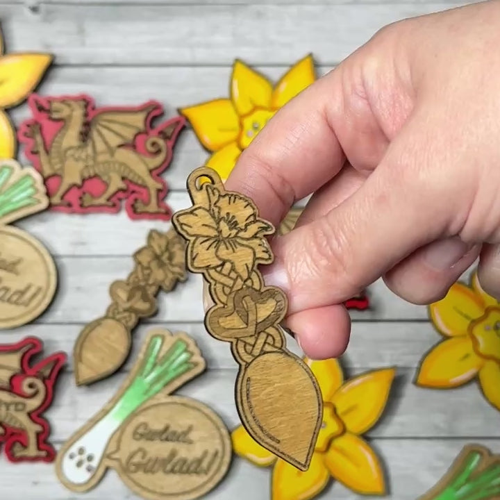 Welsh Love Spoon Wooden Brooch Badge Designed and Make by Studio Lisa Jayne.  Ideal for St David's Day