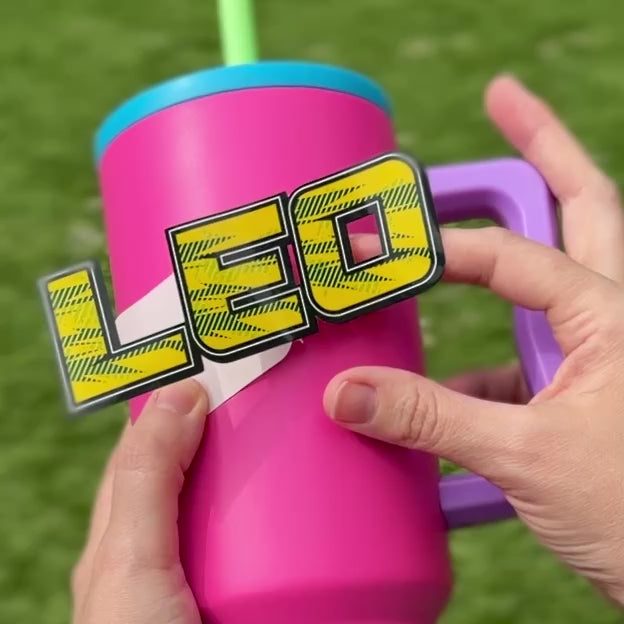 Fast Speed Car themed name sticker applied to a drink bottle 