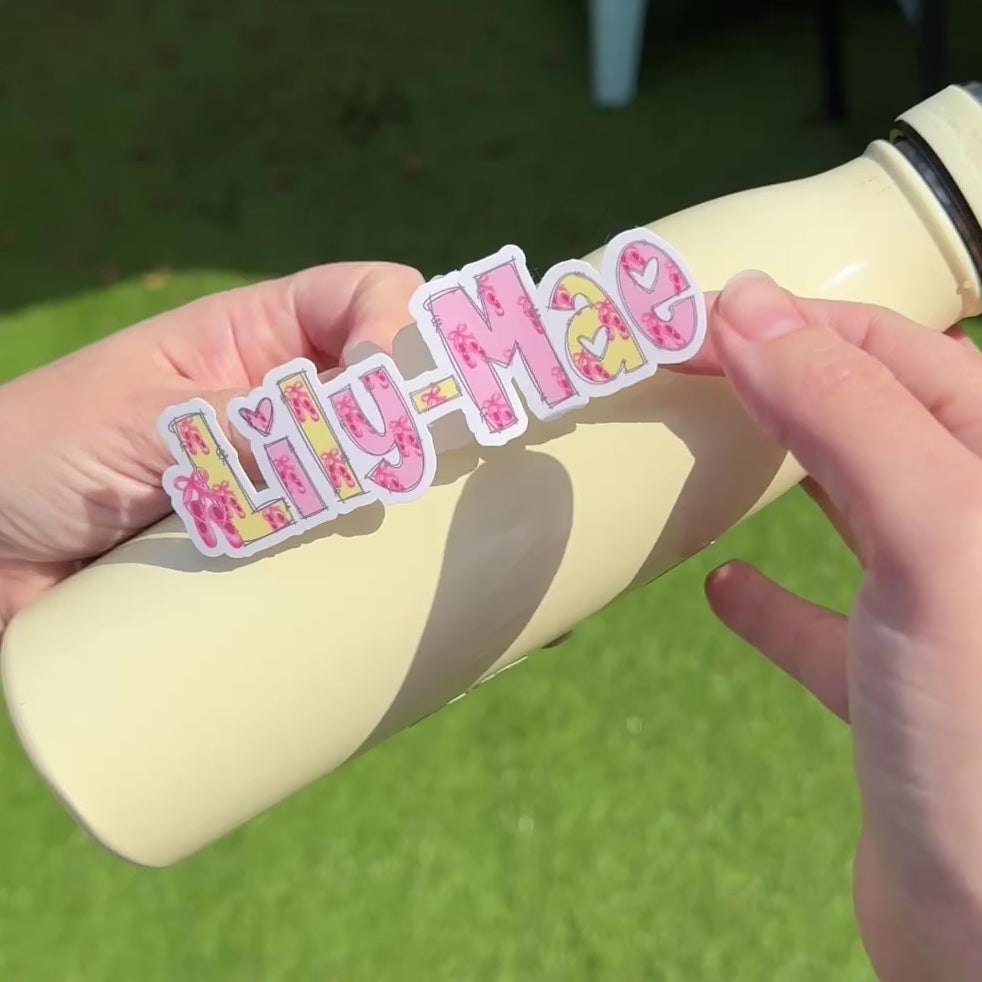 Ballet Name Personalised Sticker applied to drink bottle