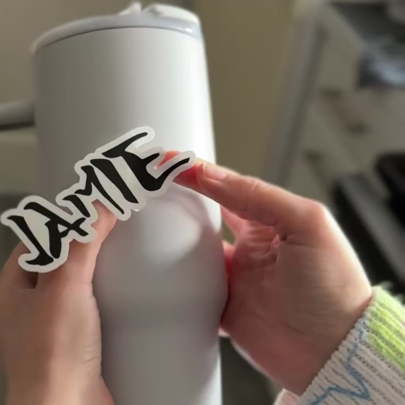 Manga Anime Name Personalised Sticker applied to a drink bottle