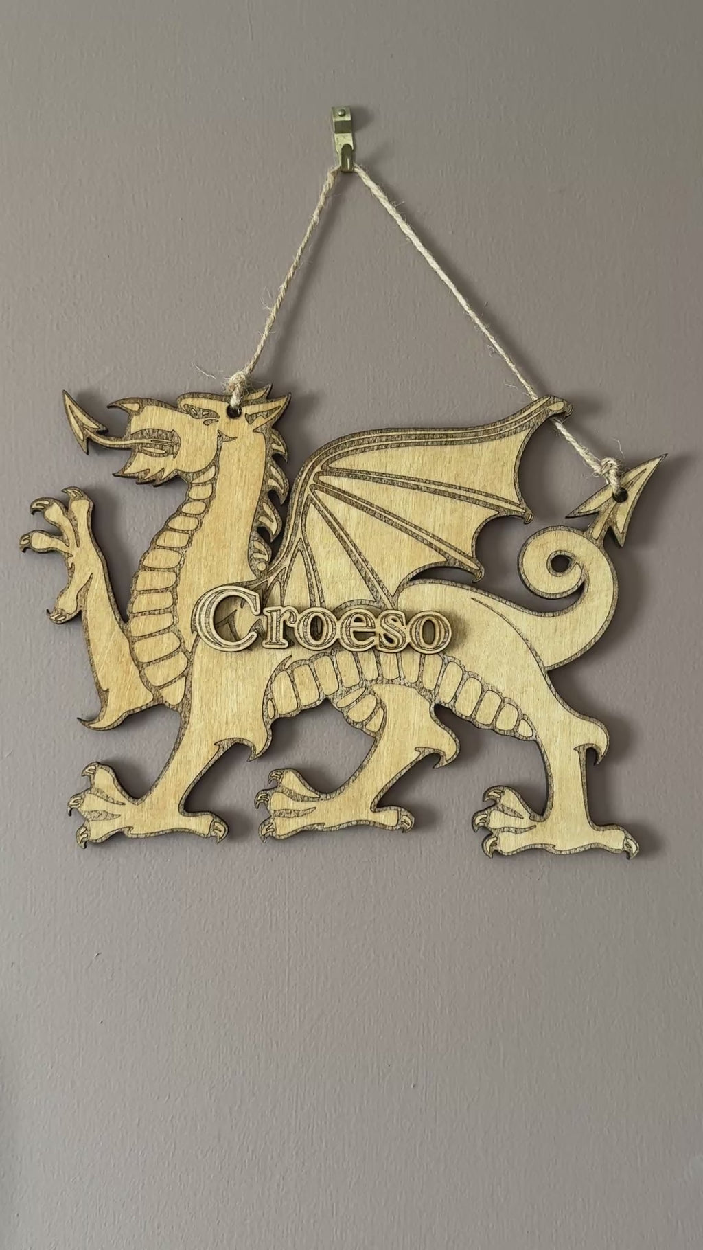 Welsh Dragon Croeso Hanging Handmade Wooden Sign