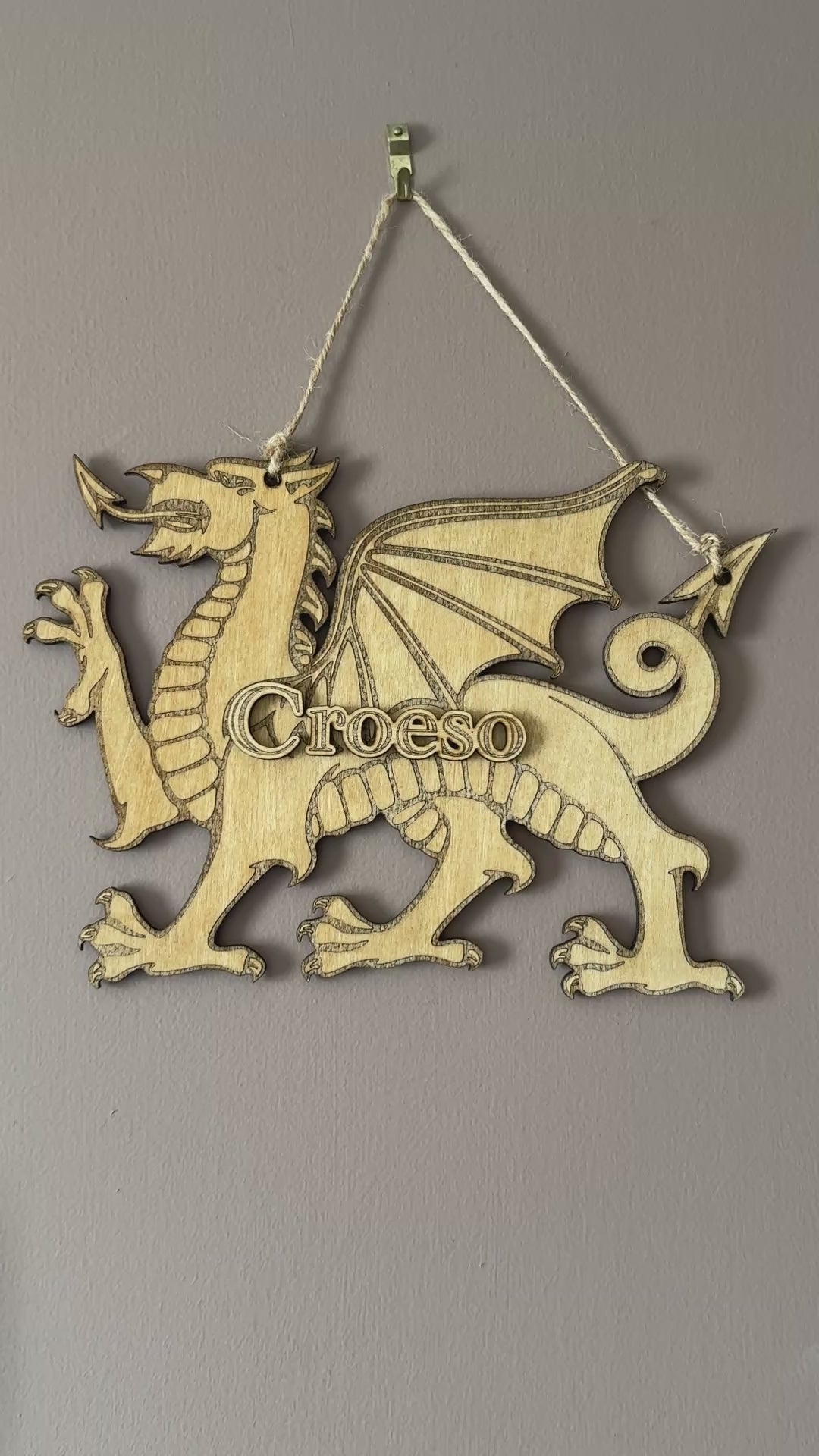 Welsh Dragon Croeso Hanging Handmade Wooden Sign