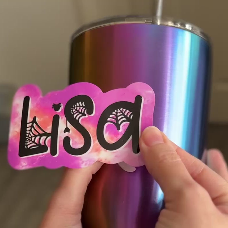 Halloween Ghost Personalised Name Sticker applied to water drink bottle