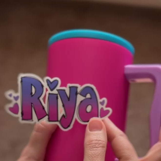 Ombré Heart Name Personalised Waterproof Vinyl Sticker designed and made by Studio Lisa Jayne