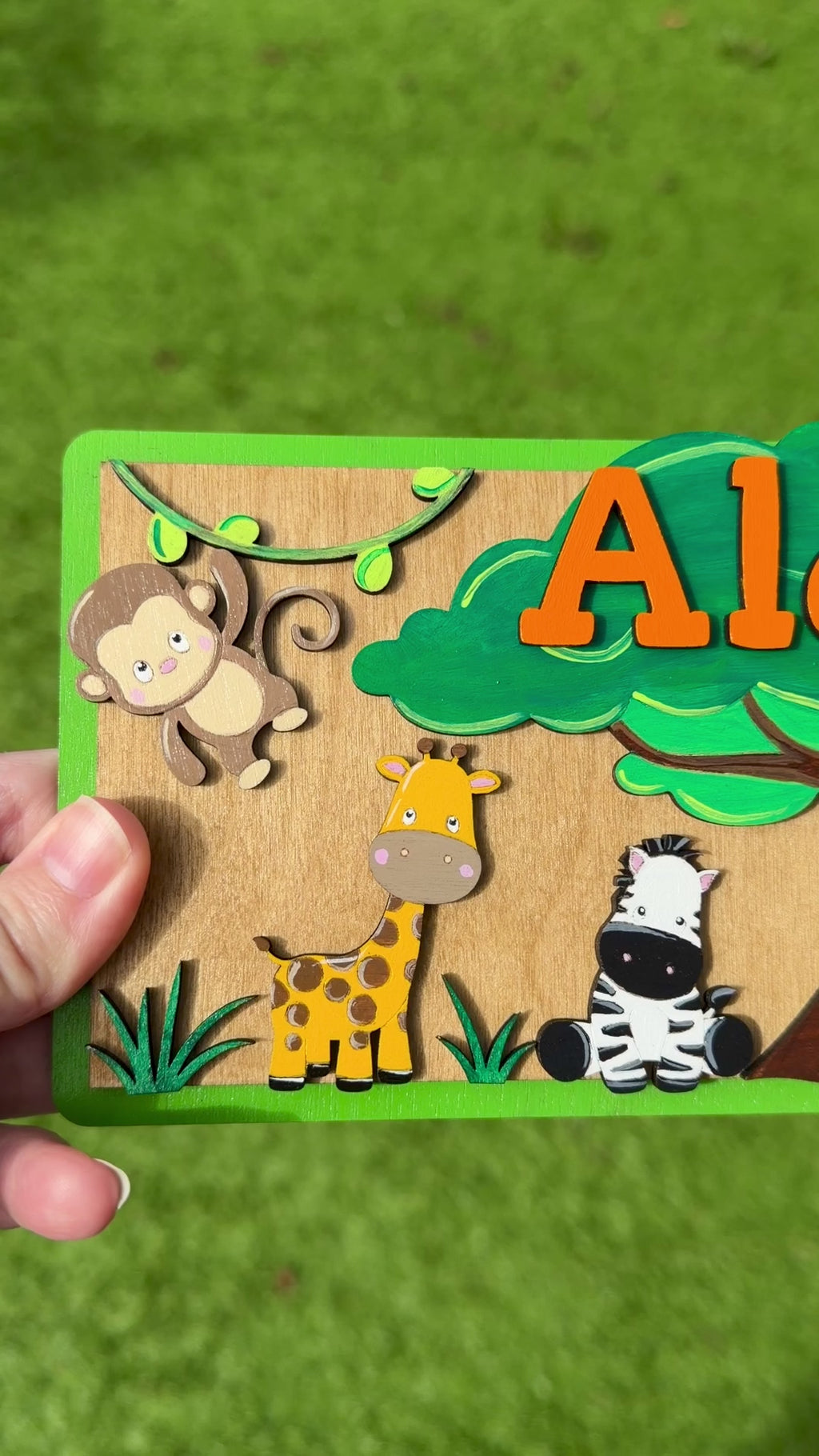Jungle Animals Children’s Bedroom Door Name Sign - Personalised Kids Nursery Wall Plaque Hand Painted