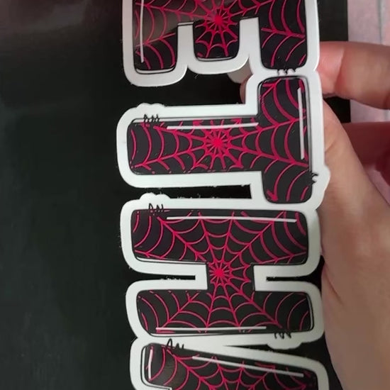 Spider man and woman themed personalised name stickers.  Available in Red, Black and Pink.  Waterproof vinyl labels.  

Miles Morales Black Spin Spider-Man themed sticker applied to old notebook journal